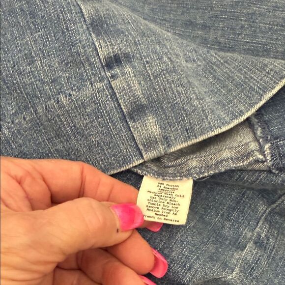 Lux Blue Denim Mini Dress Adjustable Straps Size 10 Square Neck Slit Back - Picture 10 of 12